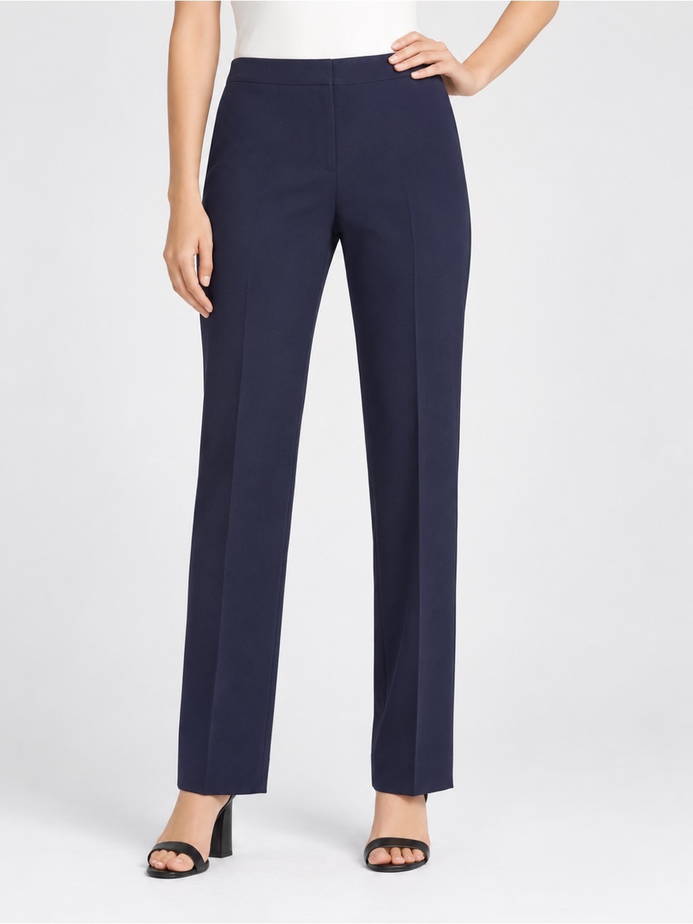 Lafayette 148 New York Barrow Navy Straight Leg Crepe Pants Size 6